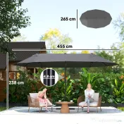 Outsunny Umbrelă Dublă pentru Grădină 455x265x238 cm, Parasolar Mare cu Manivelă Manuală, Rezistentă la Apă, Protecție Solară Gri | Aosom Romania 