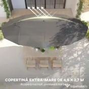 Outsunny Umbrelă Dublă pentru Grădină 455x265x238 cm, Parasolar Mare cu Manivelă Manuală, Rezistentă la Apă, Protecție Solară Gri | Aosom Romania 