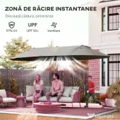 Outsunny Umbrelă Dublă pentru Grădină 455x265x238 cm, Parasolar Mare cu Manivelă Manuală, Rezistentă la Apă, Protecție Solară Gri | Aosom Romania 