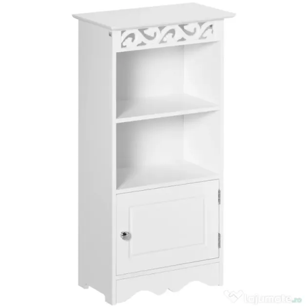 Dulapior pentru Baie din Lemn, Decor Floral Sculptat, Mobilier pentru organizare baie Alb HOMCOM | Aosom RO