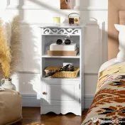 Dulapior pentru Baie din Lemn, Decor Floral Sculptat, Mobilier pentru organizare baie Alb HOMCOM | Aosom RO