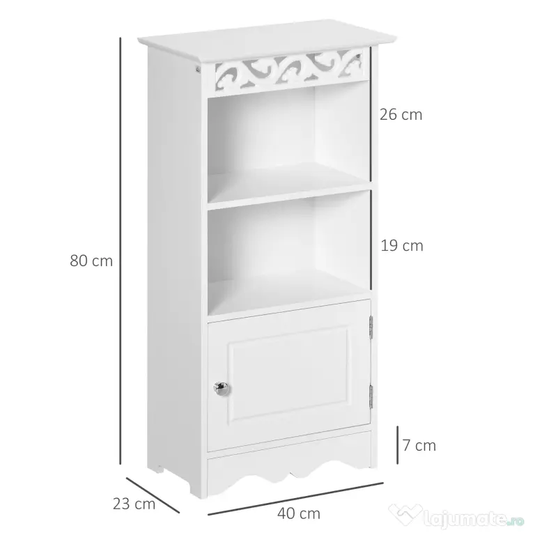 Dulapior pentru Baie din Lemn, Decor Floral Sculptat, Mobilier pentru organizare baie Alb HOMCOM | Aosom RO
