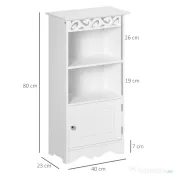Dulapior pentru Baie din Lemn, Decor Floral Sculptat, Mobilier pentru organizare baie Alb HOMCOM | Aosom RO