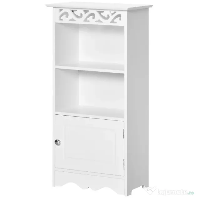 Dulapior pentru Baie din Lemn, Decor Floral Sculptat, Mobilier pentru organizare baie Alb HOMCOM | Aosom RO