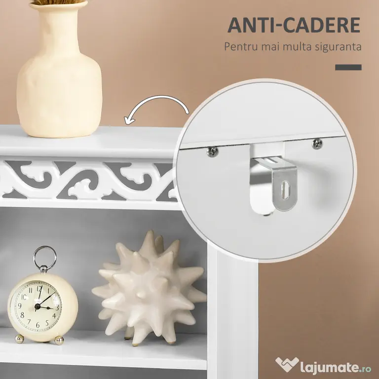 Dulapior pentru Baie din Lemn, Decor Floral Sculptat, Mobilier pentru organizare baie Alb HOMCOM | Aosom RO