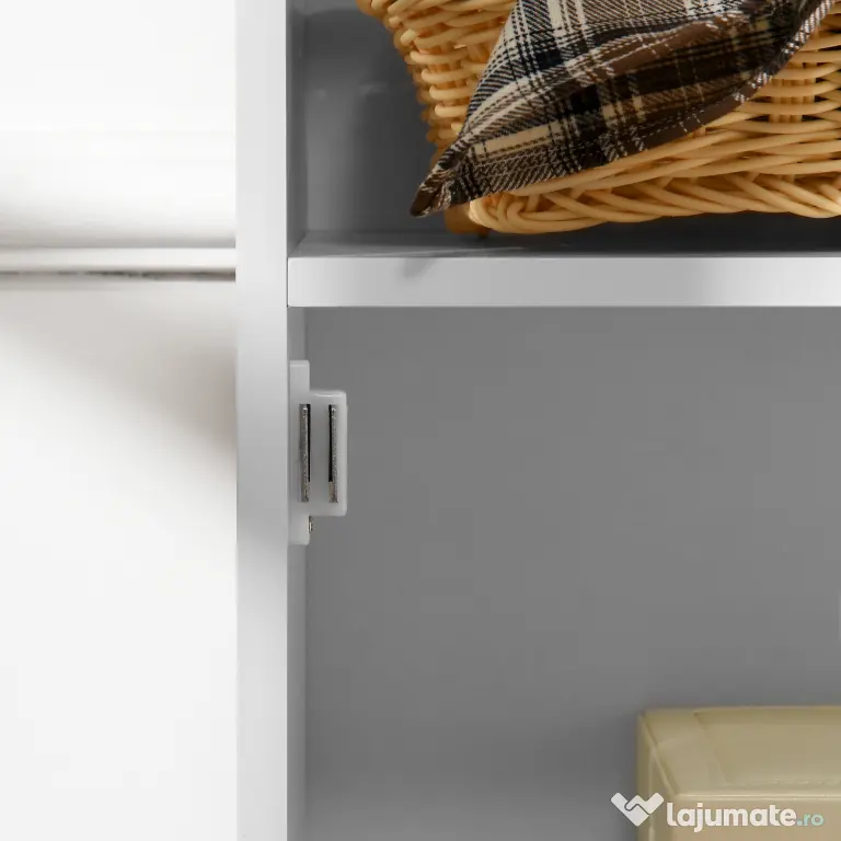 Dulapior pentru Baie din Lemn, Decor Floral Sculptat, Mobilier pentru organizare baie Alb HOMCOM | Aosom RO