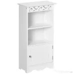HOMCOM Dulap Mic de Baie, Organizator Vertical din MDF Alb cu Model Floral Decupat, Cabinet Autoportant Rezistent la Umiditate, 40×23×80 cm
