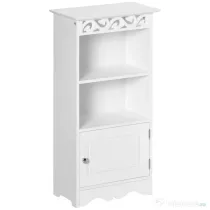 HOMCOM Dulap Mic de Baie, Organizator Vertical din MDF Alb cu Model Floral Decupat, Cabinet Autoportant Rezistent la Umiditate, 40×23×80 cm