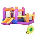 Outsunny Castel Gonflabil pentru Copii cu Tobogan și Piscină, Spațiu de Joacă pentru Exterior și Grădină, Pompa de Aer Inclusă, Multicolor
