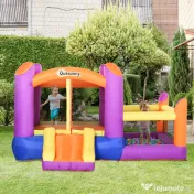 Outsunny Castel Gonflabil pentru Copii cu Tobogan și Piscină, Spațiu de Joacă pentru Exterior și Grădină, Pompa de Aer Inclusă, Multicolor 
