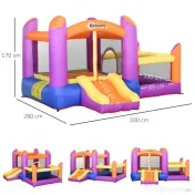 Outsunny Castel Gonflabil pentru Copii cu Tobogan și Piscină, Spațiu de Joacă pentru Exterior și Grădină, Pompa de Aer Inclusă, Multicolor 