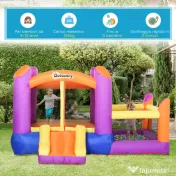 Outsunny Castel Gonflabil pentru Copii cu Tobogan și Piscină, Spațiu de Joacă pentru Exterior și Grădină, Pompa de Aer Inclusă, Multicolor 