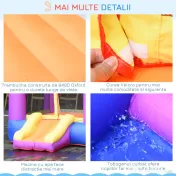 Outsunny Castel Gonflabil pentru Copii cu Tobogan și Piscină, Spațiu de Joacă pentru Exterior și Grădină, Pompa de Aer Inclusă, Multicolor 
