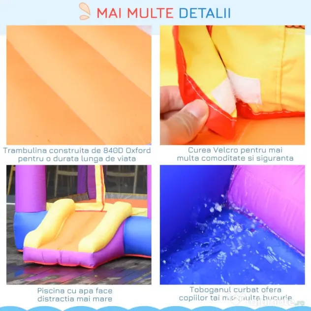 Outsunny Castel Gonflabil pentru Copii cu Tobogan și Piscină, Spațiu de Joacă pentru Exterior și Grădină, Pompa de Aer Inclusă, Multicolor