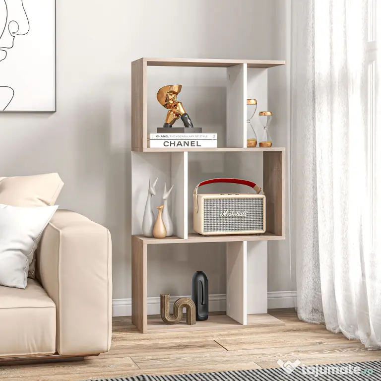 Biblioteca de perete, 3 rafturi, 60x24x111.4cm, alba HOMCOM | Aosom Romania