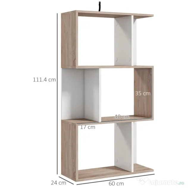Biblioteca de perete, 3 rafturi, 60x24x111.4cm, alba HOMCOM | Aosom Romania