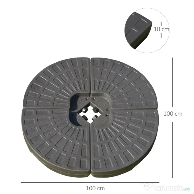 Outsunny Suport pentru Umbrela Descentralizata de Gradina cu Baza in Cruce, Set 4 Placi din HDPE 66x45x10cm
