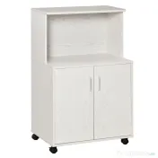 Mobilier de bucatarie cu roti HOMCOM, 60.4x40.3x 97cm, textura lemn alb/dungat | Aosom RO 