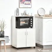 Mobilier de bucatarie cu roti HOMCOM, 60.4x40.3x 97cm, textura lemn alb/dungat | Aosom RO 