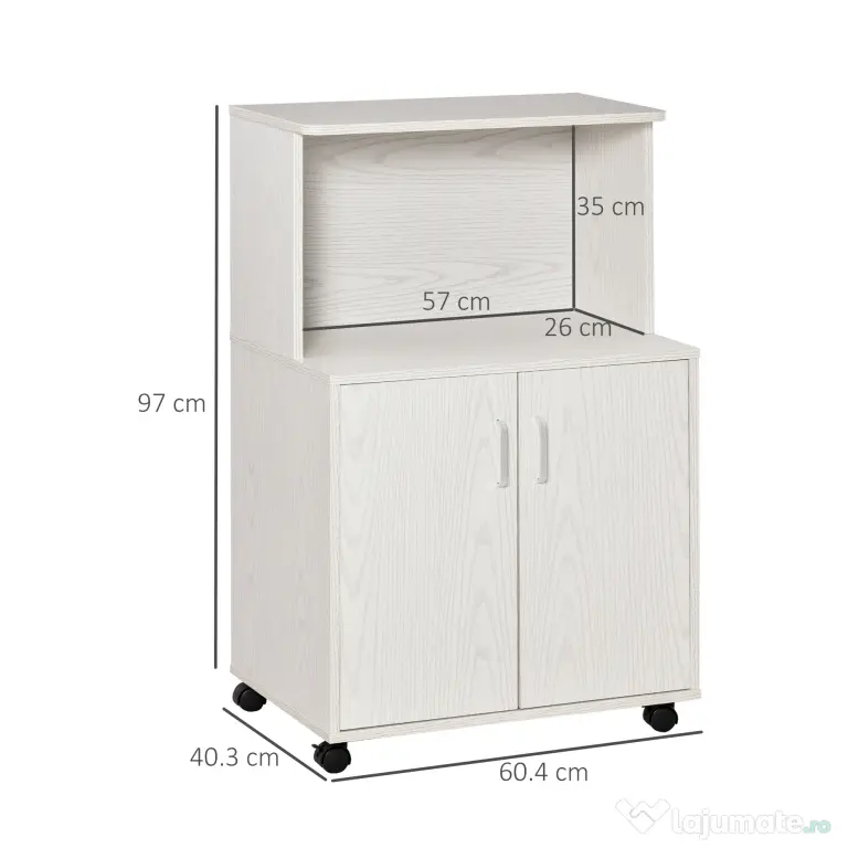 Mobilier de bucatarie cu roti HOMCOM, 60.4x40.3x 97cm, textura lemn alb/dungat | Aosom RO