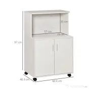 Mobilier de bucatarie cu roti HOMCOM, 60.4x40.3x 97cm, textura lemn alb/dungat | Aosom RO 