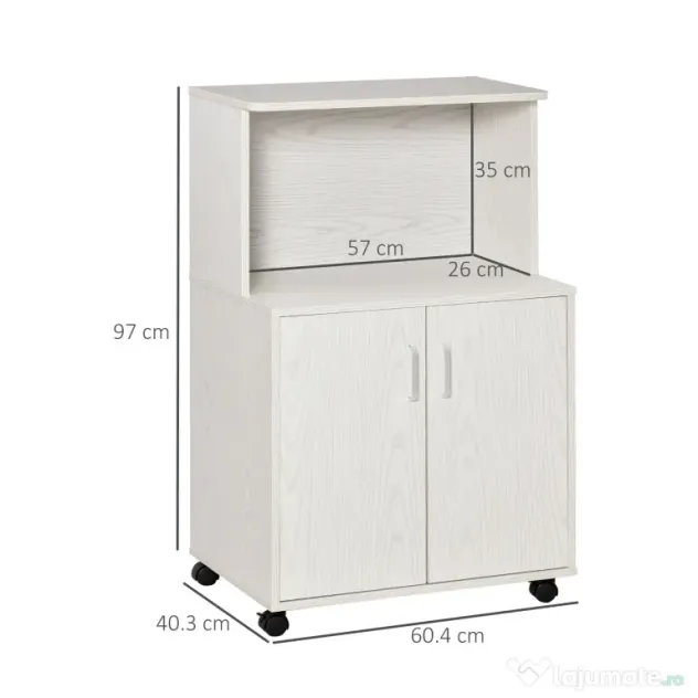 Mobilier de bucatarie cu roti HOMCOM, 60.4x40.3x 97cm, textura lemn alb/dungat | Aosom RO