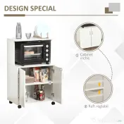 Mobilier de bucatarie cu roti HOMCOM, 60.4x40.3x 97cm, textura lemn alb/dungat | Aosom RO 