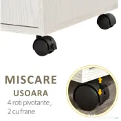 Mobilier de bucatarie cu roti HOMCOM, 60.4x40.3x 97cm, textura lemn alb/dungat | Aosom RO 