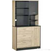 HOMCOM Mobilier de Bucătărie în Stil Industrial, Dulap Raft cu 4 Niveluri pentru Cuptor Microunde și Veselă, Stejar/Negru, 90x39x169 cm