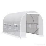 Outsunny Seră Tunel Grădină 4×2×2 m, Cadru Oțel Galvanizat, Prelată PE, 6 Ferestre Rulabile, Ventilație și Protecție UV
