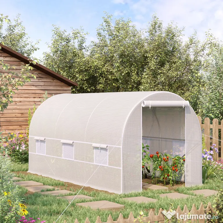 Outsunny Sera tunel, sera cu cadru din Otel Galvanizat, sera pentru plante, legume, fructe, Alb | Aosom Romania