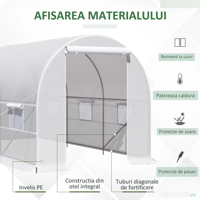 Outsunny Sera tunel, sera cu cadru din Otel Galvanizat, sera pentru plante, legume, fructe, Alb | Aosom Romania