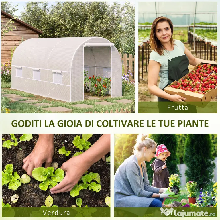 Outsunny Sera tunel, sera cu cadru din Otel Galvanizat, sera pentru plante, legume, fructe, Alb | Aosom Romania