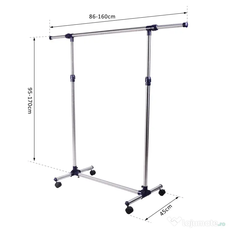 Cuier din inox cu roti HOMCOM, 160 x 170 cm, argintiu | Aosom Romania