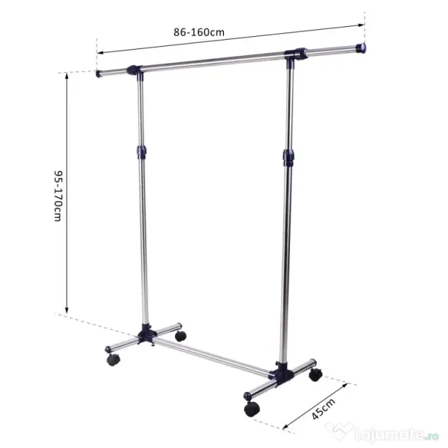 Cuier din inox cu roti HOMCOM, 160 x 170 cm, argintiu | Aosom Romania