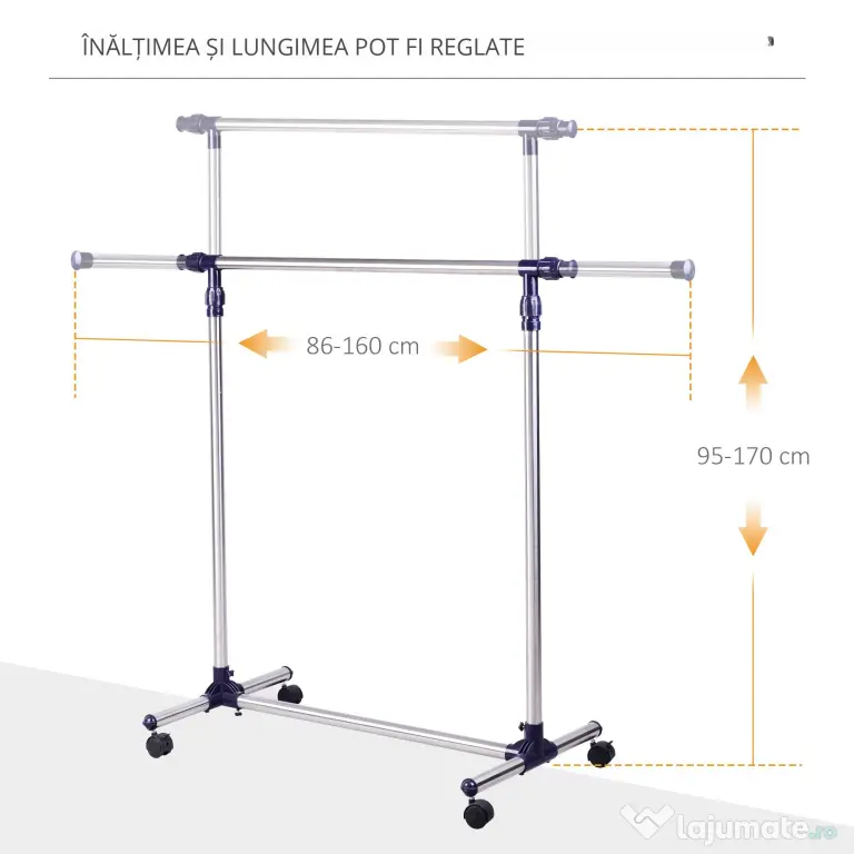 Cuier din inox cu roti HOMCOM, 160 x 170 cm, argintiu | Aosom Romania