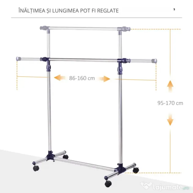 Cuier din inox cu roti HOMCOM, 160 x 170 cm, argintiu | Aosom Romania