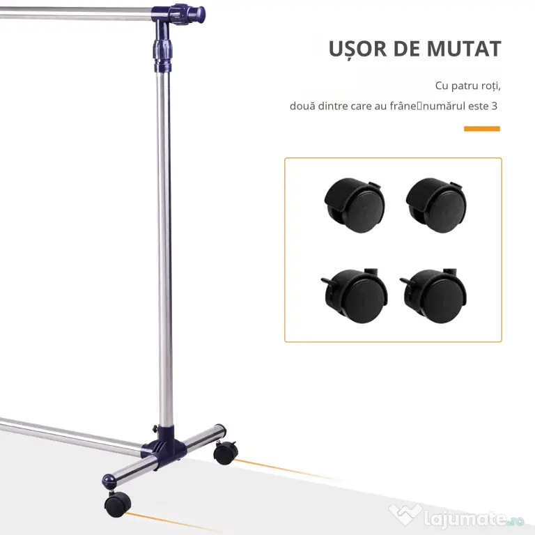 Cuier din inox cu roti HOMCOM, 160 x 170 cm, argintiu | Aosom Romania