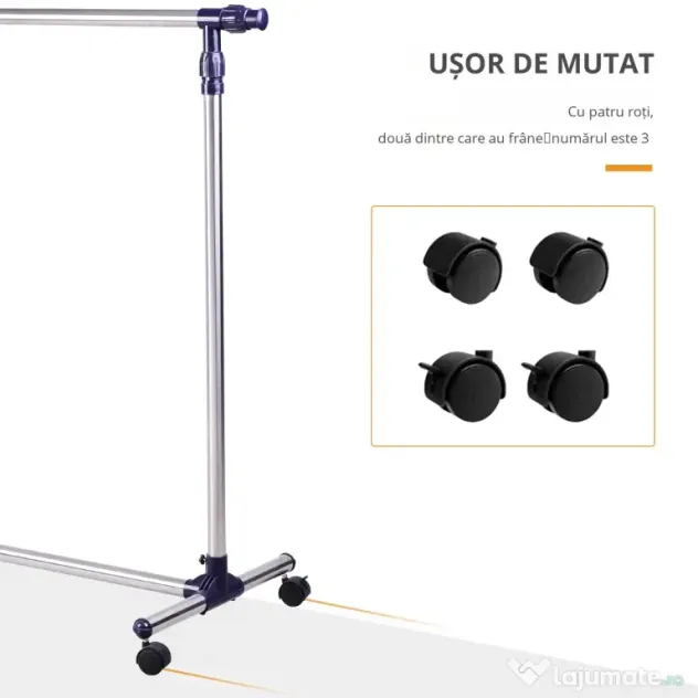 Cuier din inox cu roti HOMCOM, 160 x 170 cm, argintiu | Aosom Romania
