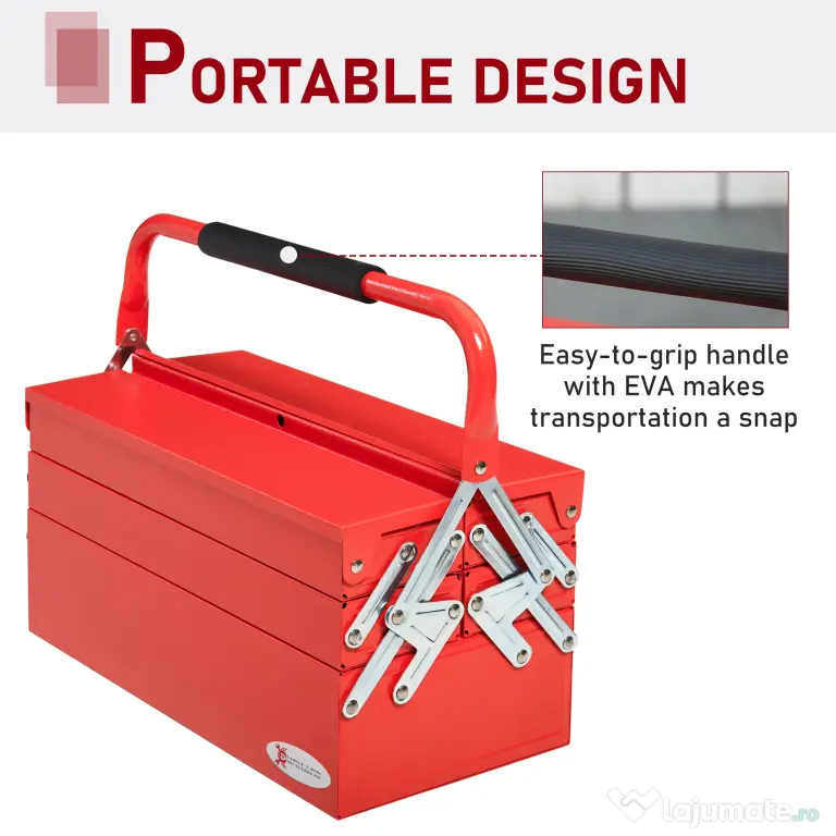 DURHAND Caseta de unelte din metal pliant, 5 tavi 3 rafturi
