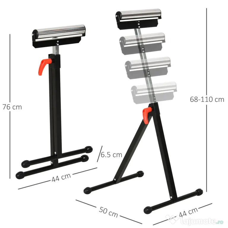 HOMCOM Trepied cu Role și Înălțime Ajustabilă, Suport Metalic Economisitor de Spațiu, 44x50x68-110cm, Negru-Argintiu | Aosom Romania
