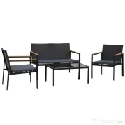 Outsunny Set Mobilier de Grădină din Ratan din 2 Scaune cu Brațe pentru Terasă, Bancă și Masă de Cafea, 80x42x37 cm, Negru | Aosom Romania 