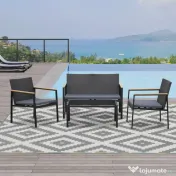 Outsunny Set Mobilier de Grădină din Ratan din 2 Scaune cu Brațe pentru Terasă, Bancă și Masă de Cafea, 80x42x37 cm, Negru | Aosom Romania 