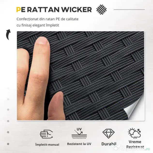 Outsunny Set Mobilier de Grădină din Ratan din 2 Scaune cu Brațe pentru Terasă, Bancă și Masă de Cafea, 80x42x37 cm, Negru | Aosom Romania