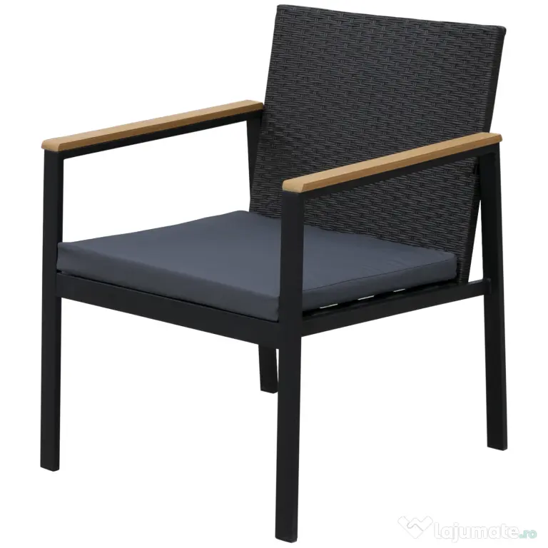 Outsunny Set Mobilier de Grădină din Ratan din 2 Scaune cu Brațe pentru Terasă, Bancă și Masă de Cafea, 80x42x37 cm, Negru | Aosom Romania