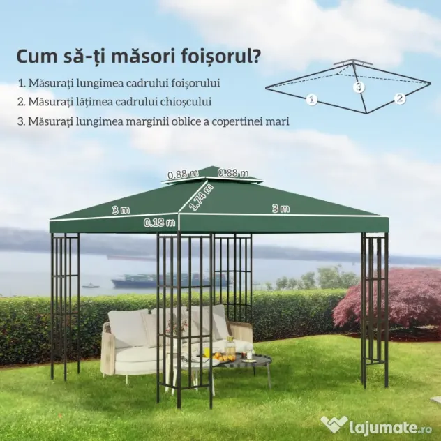 Outsunny Acoperiș de Schimb pentru Foișor, Material Impermeabil, 3x3m, Ușor de Montat, Rezistent la Intemperii | Aosom Romania