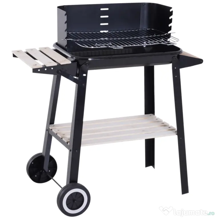 Outsunny Gril cu Carbune Barbecue Picnic Inaltime Reglabila Negru 87x 45 x 83 cm | Aosom Romania