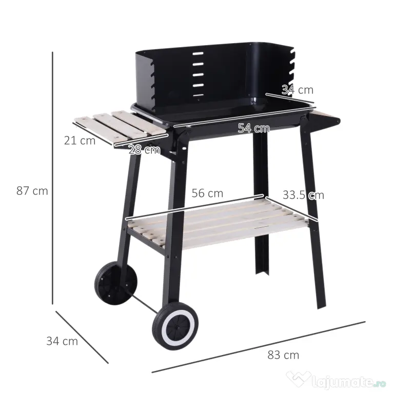 Outsunny Gril cu Carbune Barbecue Picnic Inaltime Reglabila Negru 87x 45 x 83 cm | Aosom Romania