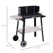 Outsunny Gril cu Carbune Barbecue Picnic Inaltime Reglabila Negru 87x 45 x 83 cm | Aosom Romania 
