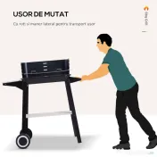 Outsunny Gril cu Carbune Barbecue Picnic Inaltime Reglabila Negru 87x 45 x 83 cm | Aosom Romania 